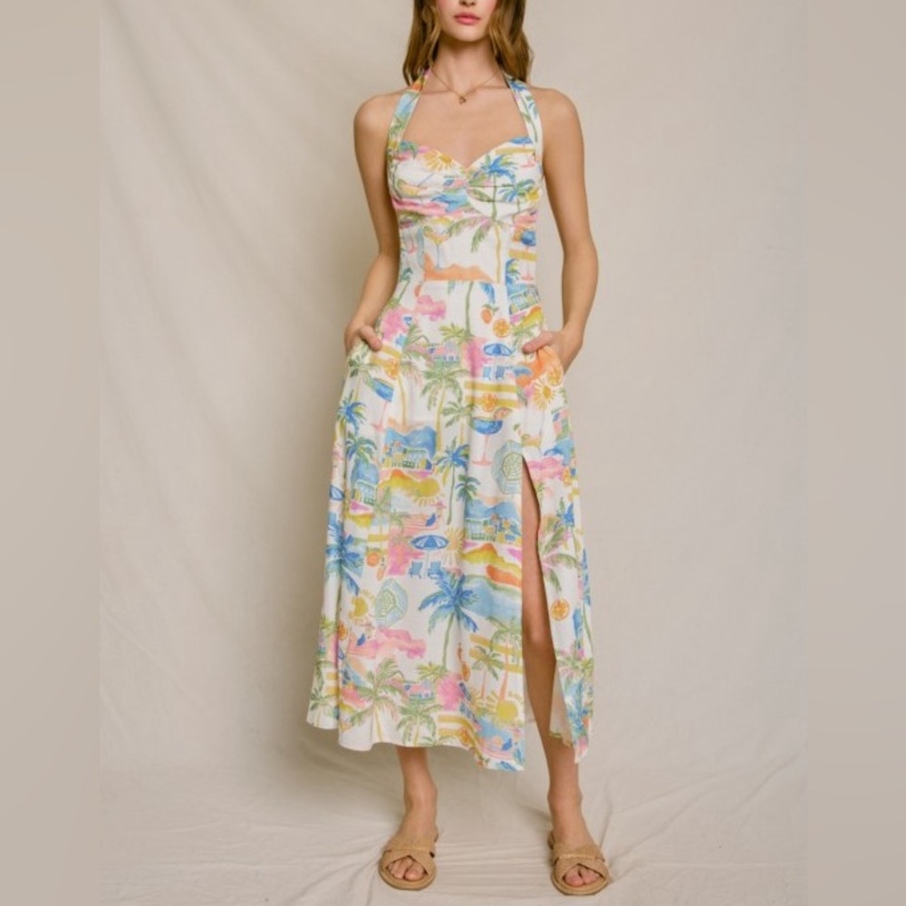 Summer Somewhere Halter Neck Midi Dress